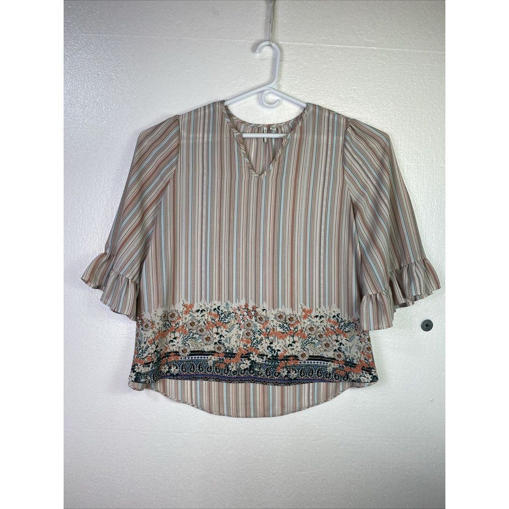 Cato Est. 1946 Womens Blouse Top 18/20W Stripes Floral V Neck 3/4 sleeves